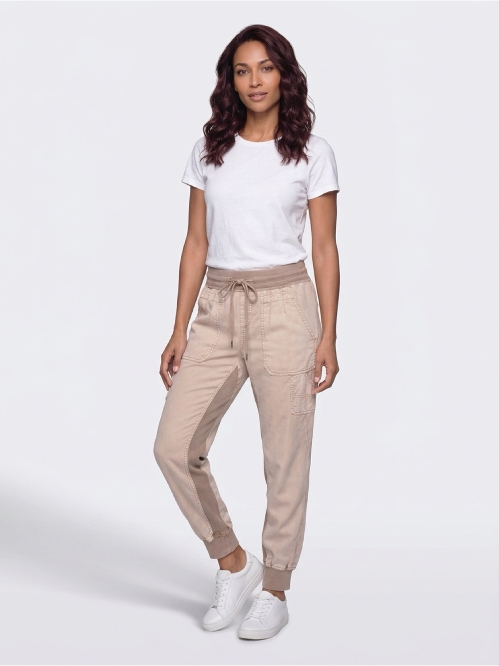 Anthropologie Beige Drawstring Cargo Joggers Sz SMALL